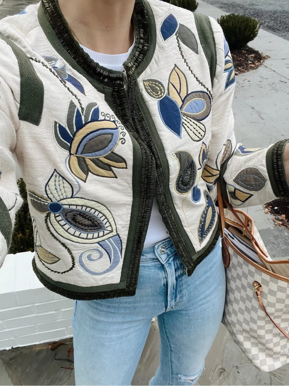 Veronica Beard Benica Floral Silk Beaded Embroidered Jacket in Oyster